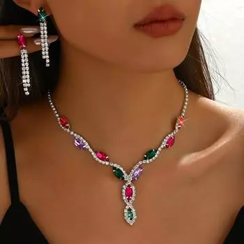 Свадебный комплект украшений, ожерелье с каплями воды в форме конского глаза, серьги с бахромой, комплект украшений из двух частей