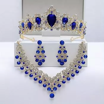 Свадебный комплект украшений в стиле барокко, 3 шт., тиара, серьги, ожерелье, комплект свадебных украшений, свадебный горный хрусталь, имитация кристалла, тиара, корона, повязка на голову, принцесса Баро