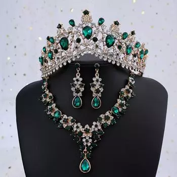 Свадебный комплект ювелирных изделий 3 шт. Тиара Серьги Ожерелье Свадебный комплект ювелирных изделий Свадебная тиара со стразами Корона Повязка на голову Принцесса Корона в стиле барокко для невесты для женщин