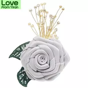 Свадебный корсаж из ткани, броши в виде розы для женщин и мужчин, булавка для вечернего костюма, ювелирные изделия ручной работы из ткани бежевый