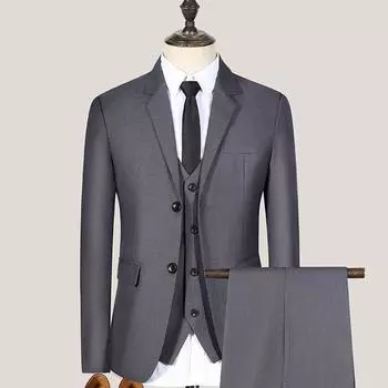 Свадебный костюм для мужчин (костюм + Жилет + Брюки) Однотонный деловой костюм 3/2 Деловой костюм для жениха и шафера 7XL
