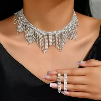 Свадебный костюм комплект украшений цепочка элитный свет роскошь элитное вечернее платье свадебная атмосфера ожерелье серьги женский костюм