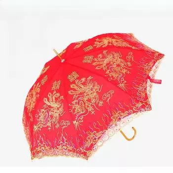 Свадебный красный зонт Свадебный зонт Вышитый кружевной зонт для свадьбы Китайский свадебный ретро-зонт Свадебный зонт с длинной ручкой