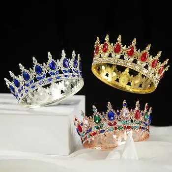 Свадебный круглый большой Корона Свадебный головной убор в стиле барокко Ретро Европейский цвет Кристалл Королева