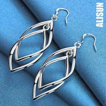 Свадебный кулон из стерлингового серебра 925 пробы с серьгами для пирсинга. Модные свадебные украшения. 6.20*1.80cm