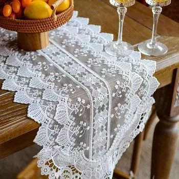 Свадебный Настольный Флаг Европейский Стиль Скатерть Белые Кружевные Скатерти Настольный Коврик Флаг Французский ТВ Кабинет Скатерть Обложка Ткань 35x70cm