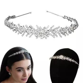 Свадебный обруч для волос со стразами и листьями, обруч для волос, женская легкая повязка на голову, свадебные аксессуары для сцены серебряный