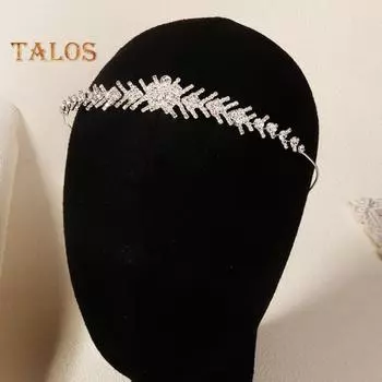 Свадебный обруч для волос со стразами и листьями, обруч для волос, женская легкая повязка на голову, свадебные аксессуары для сцены серебряный