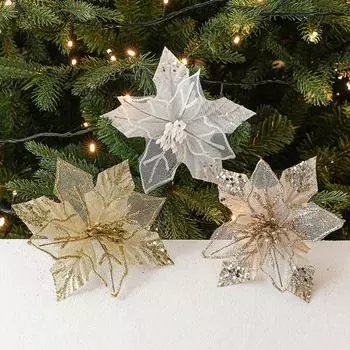 Свадебный подарок Искусственные цветы Поддельные цветы Блестки Украшение Новогодняя рождественская елка серебряный