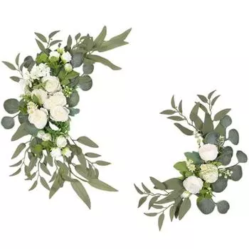 Свадебный приветственный знак Цветочный гирлянда (Упаковка из 2 шт.) для свадебной вечеринки, приема, входа, приветственного знака, искусственных шелковых цветов, настенного украшения, декора белый