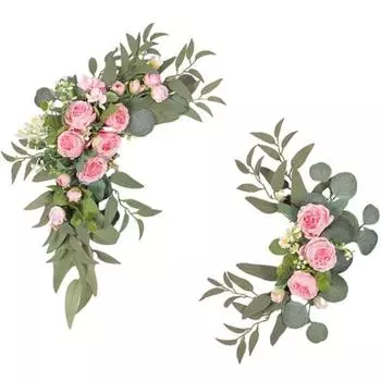 Свадебный приветственный знак Цветочный гирлянда (Упаковка из 2 шт.) для свадебной вечеринки, приема, входа, приветственного знака, искусственных шелковых цветов, настенного украшения, декора белый