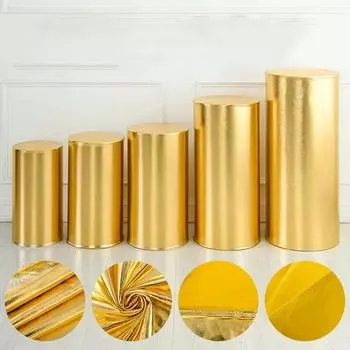 Свадебный реквизит Позолоченное ведерко для десерта Цилиндрический десертный стол Покрытие стола Украшения для вечеринки Бронзовая эластичная скатерть S 3PCS чёрный