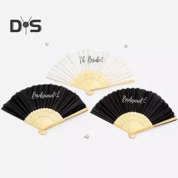 Свадебный ручной веер для невесты и подружек невесты, мальчишника, принт с буквами в стиле ретро, прочный шарнир, легкий домашний декор, реквизит для фотосъемки чёрный