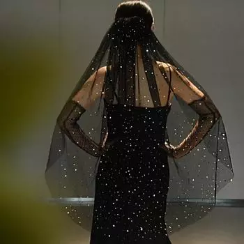 Свадебный тюль с гребнем для девичника Тюль для свадьбы Черная свадебная фата с гребнем 1 чёрный