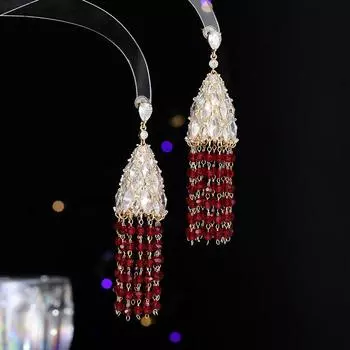 Свадебный ужин серьги для пожилых людей туфли серебряные иглы инкрустированные цирконием темперамент тяжелая промышленность длинные бахромчатые серьги-капли