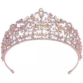 Свадебный венец невесты с бриллиантами AB, ободок из розового золота с золотыми стразами, ободок