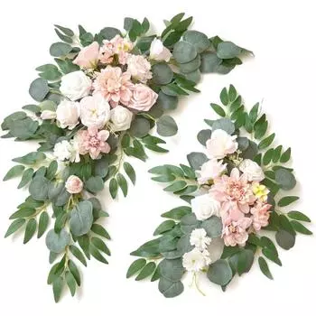 Свадебный знак, искусственный цветок, гирлянда (Упаковка из 2 шт.) для церемонии, вечеринки, приема, входа, цветочного декора, настенного мольберта, подставки для свадебного плаката, приветственного знака (розовый)