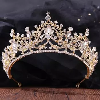 Свадебный золотой сплав корейский гальванизированный корона горный хрусталь свадебное платье женская тиара свадебная корона новый стиль