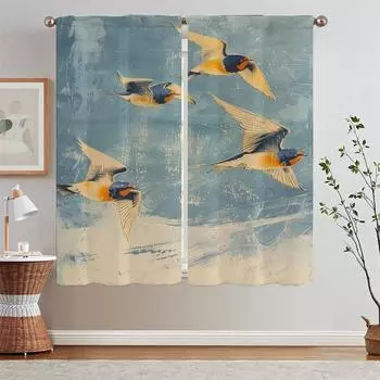 Swallow Christmas Curtains for Bedroom Modern Home Decoration Elegant Room Curtains Salon 2 Cheap Pieces Fabric Curtain Tiebacks W50xH70cmx2pcs-CL