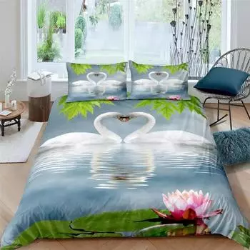 Комплект постельного белья «Лебедь» с изображением черного лебедя, одеяло из микрофибры, комплект постельного белья размера «king-size» для детей-подростков, 23 шт., пододеяльник 70x133cm 2pcs