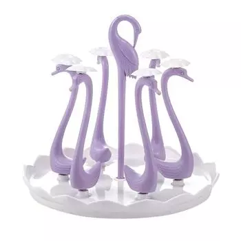 Swan Shaped Rotatable Cup Holder 4/6 Heads Drinking Cup Drainer Stand Rack Kitchen Accessories 6 Heads-Purple