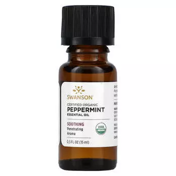 Swanson, Сертифицированное органическое эфирное масло перечной мяты, 0,5 жидких унций (15 мл)