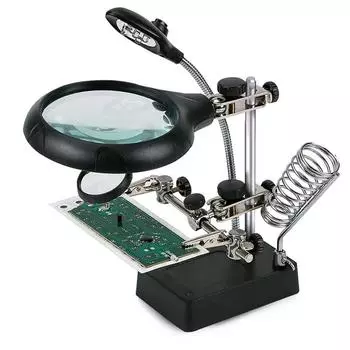 Сварочная лупа со светодиодной подсветкой, линза 3,5X-12X, вспомогательный зажим, лупа, настольная лупа, пайка, ремонт третьей руки чёрный