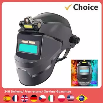 Сварочная маска с большим обзором, настоящий цвет, автоматическое затемнение, сварочная маска для лица, термостойкость 130, для дуговой сварки, шлифовки, резки чёрный