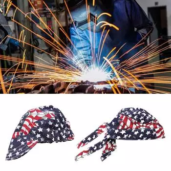 Сварочная шапка из чистого хлопка с рисунком «звезды и полосы», регулируемая, впитывающая пот, дышащая, пылезащитная, для защиты труда 1