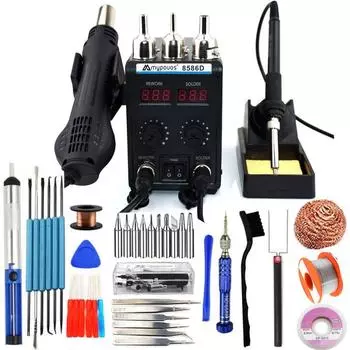 Сварочная станция «2-в-1» мощностью 750 Вт, термофен, паяльник с двойным цифровым ЖК-дисплеем, 8586D, панель SMD, ремкомплект 750