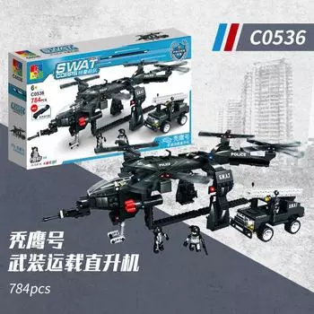 Swat Конструктор Детская Сборная Игрушка Мальчик Ребенок Сила Сборки Полицейская Машина Военный Самолет Модель 55*9*31CM