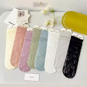Sweat-absorbent Loose Cotton Mesh Socks Hollow Out Socks Women Lace Socks Korean Flower Hosiery бежевый