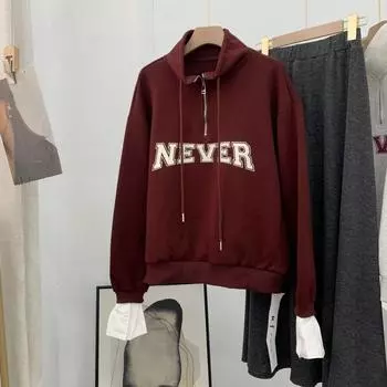 Sweater Long Sleeve Spring New Arrival Letters Print Loose and Lazy Style Easiest for Match Tops Female B#11 Wine Red 1 One size