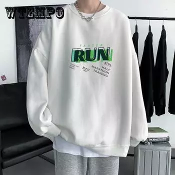 Sweater Men S Spring And Autumn Fashion Ins Loose Plush Thickened Autumn And Winter Hoodless White Round Neck Autumn Clothes Long Sleeved T-Shirt M белый