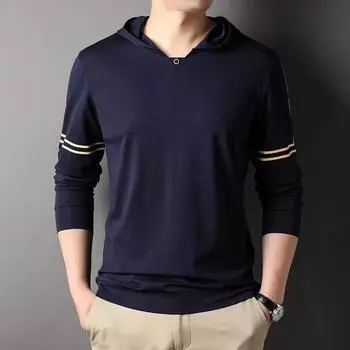 Sweater Men s Spring and Autumn New Fashion Printed Hooded Young and Middle-aged Men s Long-sleeved T-shirt Casual Bottoming Shirt M