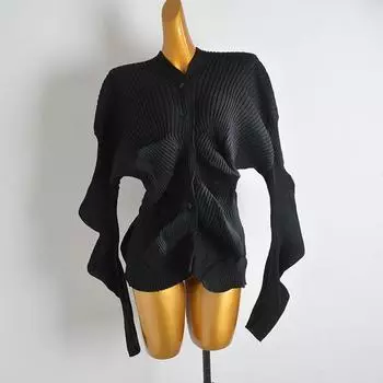 Sweater Women s Stylish Niche New Style Asymmetrical Loose and Idle Fashionable Top Black Knitting Cardigan Outer Wear Figure color Fashionable pop Tops All yards