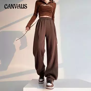 Спортивные брюки, женские весенне-осенние прямые широкие брюки с высокой талией, прямые брюки, повседневные свободные широкие брюки S темно серый