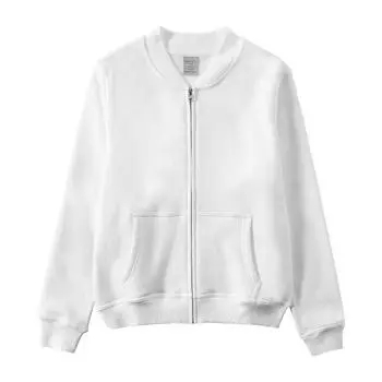 Sweatshirt Fleece-Lined Casual Sports Pure Cotton Zipper Cardigan White XL(Fleece-lined paragraph)
