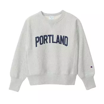 Толстовка с длинным рукавом, начесом, подкладке, с графическим принтом, с обратной стороны, с круглым вырезом, серебристо-серая [Champion] ПЛЕТЕНИЕ(р) CW-A004 Женский