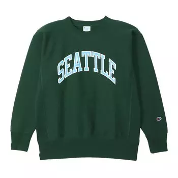 Sweatshirt Long Sleeve Round Neck COTTON USA Graphic Print Reverse Crew Neck Sweatshirt Bottle Green M [Champion] 11.5oz Weave(R) REVERSWEAVE(R) бутылочная зеленый