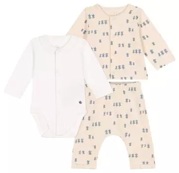 sweatshirt set A0BN7 Milky 12 months 74cm [Petit Bateau] 3-piece White/Multicolor