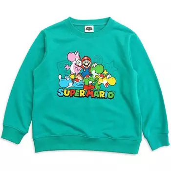 Sweatshirt Super Mario Mario Luigi Yoshi Goods Long Sleeve Boys 22864126 Turquoise [Fine Plus]