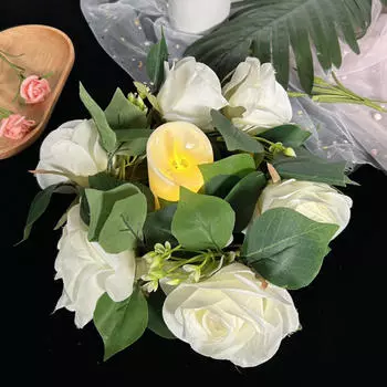 Свеча кольцо искусственный цветок венок 25 см зеленые кольца гирлянда для вечеринки белый