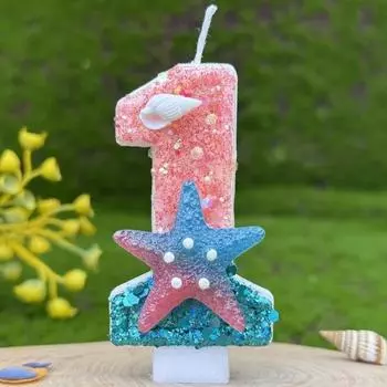 Свеча на день рождения «Русалочка», ракушки, морская звезда, цифра 0-9, свеча на день рождения из натурального пчелиного воска для девочек