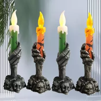 Свеча на Хэллоуин, лампа 4 шт., скелет, призрак, рука, подсвечник, реквизит, украшение, беспламенная подставка для свечей, креативные украшения для вечеринки, подарок