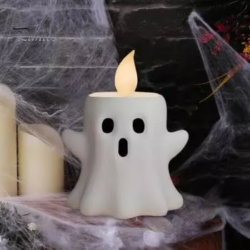 Свеча-призрак на Хэллоуин, мерцающий светодиодный беспламенный светодиодный подсвечник-призрак, центральный элемент для стола, домашний офис, вечеринка, праздничный декор белый
