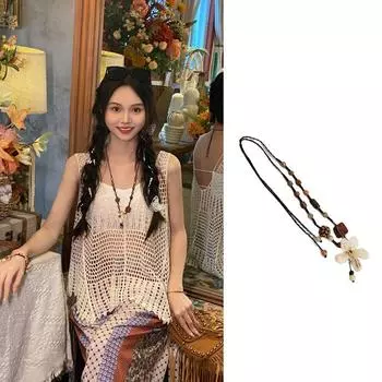 Sweet 18 Bohemia Retro Hand-Woven Five-Leaf Flower Easiest for Match Pendant Door Frame Lanyard Necklace Ornament Picture Color