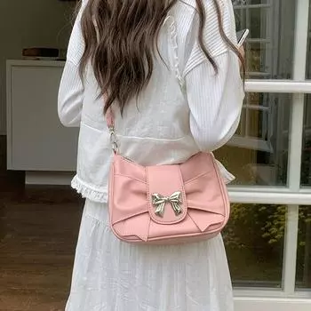 Sweet and Cool Bow Bag Women s New Spring and Summer Fashion One-shoulder Crossbody Bag Casual Girl Pink Bag