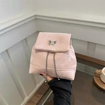 Sweet and cool bow women s bag 2025 new simple foreign texture chain fashionable versatile backpack розовый