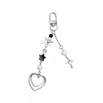 Sweet and Cool Heart Keychain with Guitar Bass and Bowknot Beautiful Keychains Unique Beaded Pendant Key Chain 1